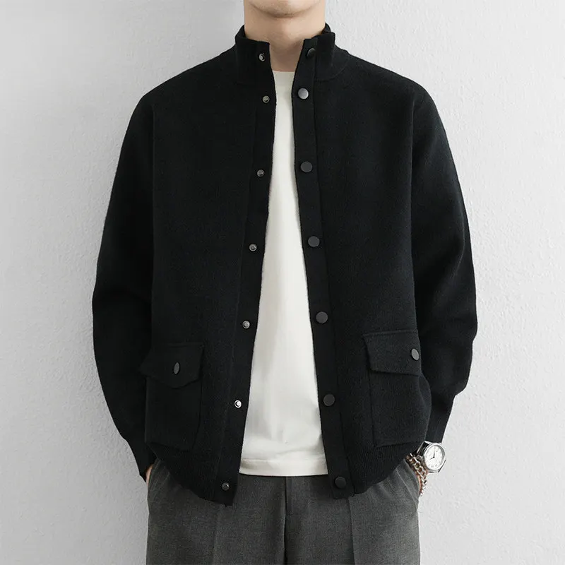 

Мужской вязаный кардиган с высоким воротником, повседневный, плотный, для отдыха, с длинными рукавами, из дышащего полиэфирного волокна, не мнется