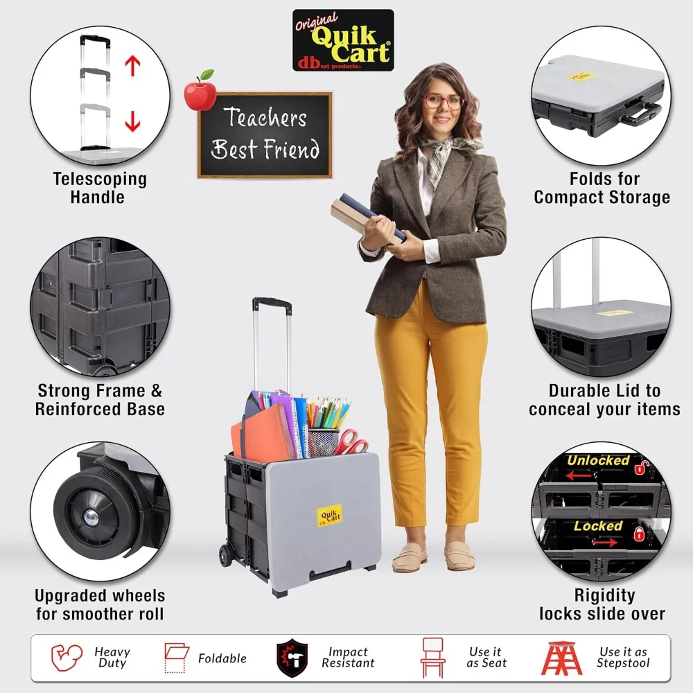 Składana skrzynia na kółkach, udźwig 36 kg, wytrzymały plastik, szara