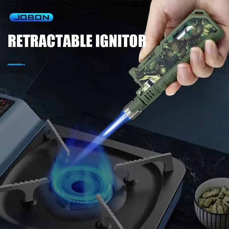 JOBON Retractable Lighter Windproof Blue Flame Safety Lock Design Visual Gas Window Adjustable Flame Size Ignition Tool