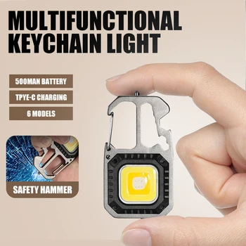 ไฟฉาย LED พวงกุญแจแบบพกพาสำหรับตั้งแคมป์กลางแจ้งไฟฉุกเฉินพร้อมโคมไฟเปิดขวดทรงค้อนหน้าต่าง