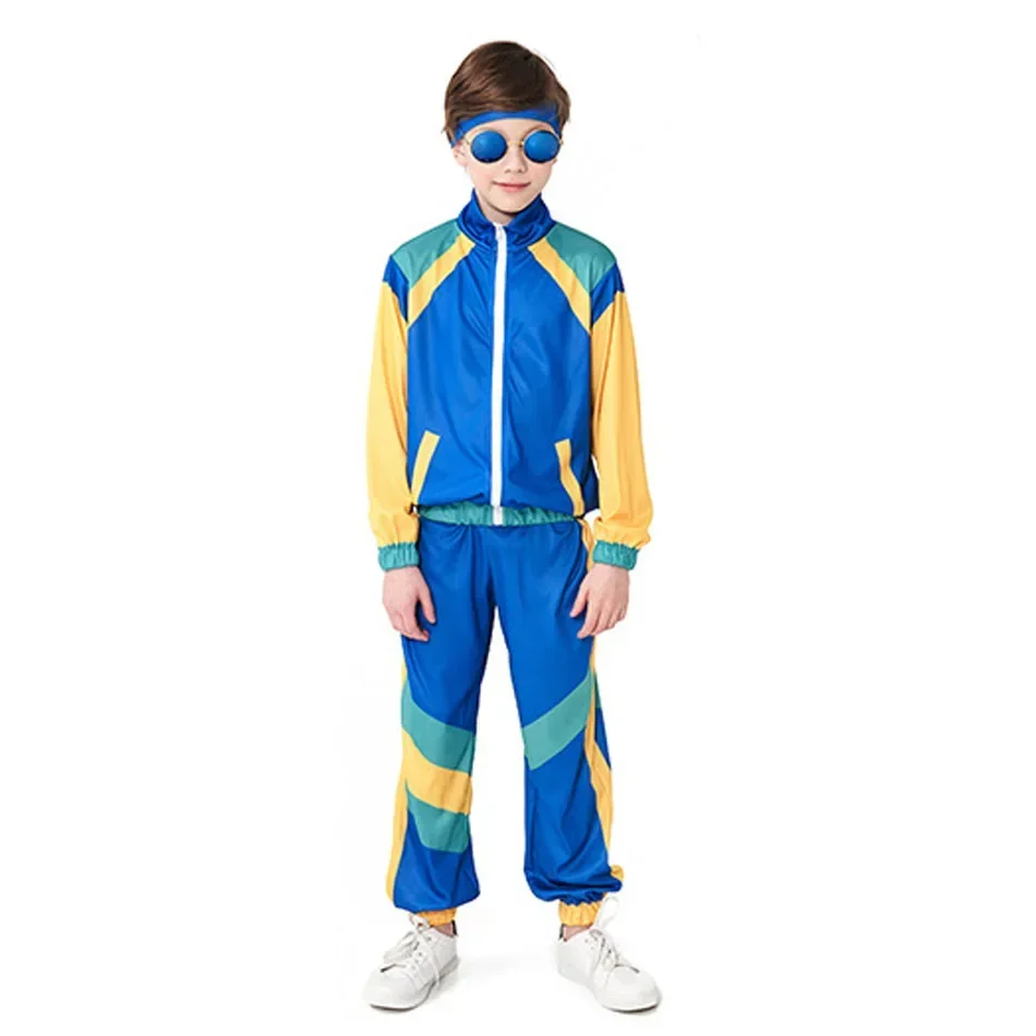 Kids 70s 80s Retro Disco Hippie Costume Halloween Carnival Party Cosplay Unisex Tracksuit Suit For Boy Girl Uniform Spring Coats