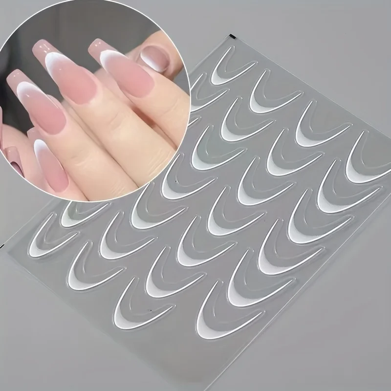 

Self-Adhesive Gradient French Nail Stickers - 3D Smile Line & Crescent Design, Glossy Finish Nail Art