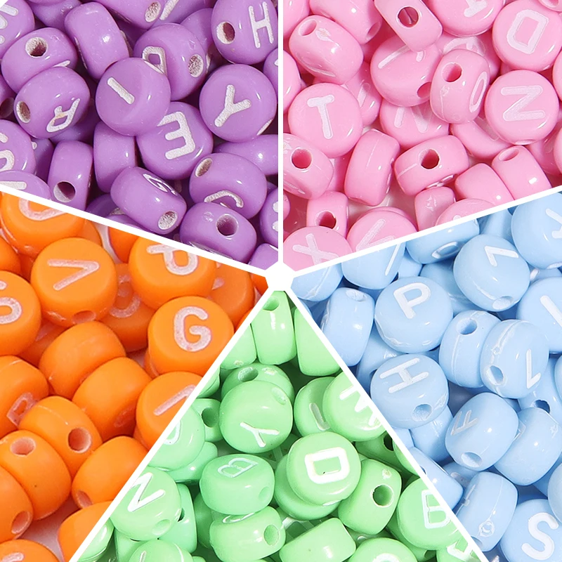 100Pcs/Lot 7mm Flat Round Acrylic Beads Colorful Alphabet Letter Bead For DIY Craft Ornament Making Clothing Finding Accessories