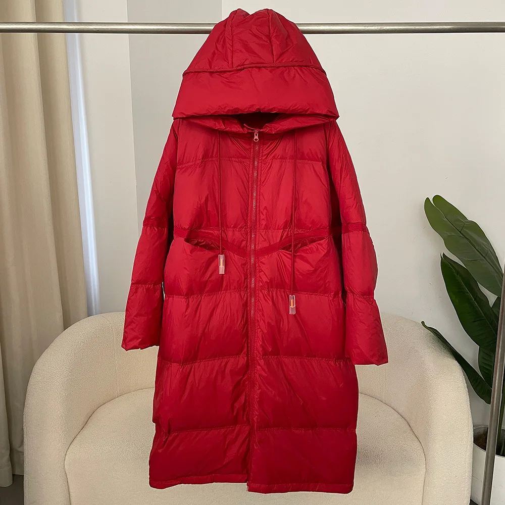 Women 90% White Duck Down Jacket With Hooded Loose Oversize Long Puffer Coat Autumn Winter Warm Outwear Female Parkas