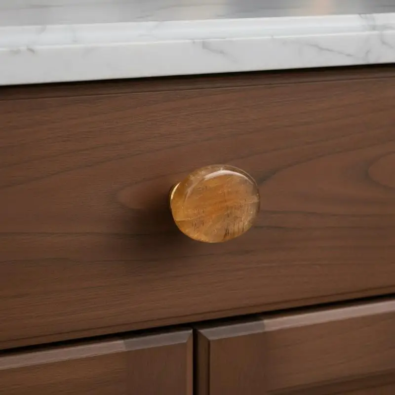 1 Set Jewelry Box Drawer Door Knob Cupboard Dressing Cabinet Pulls Crystal Agate Stone Handle Circular Furniture Handle