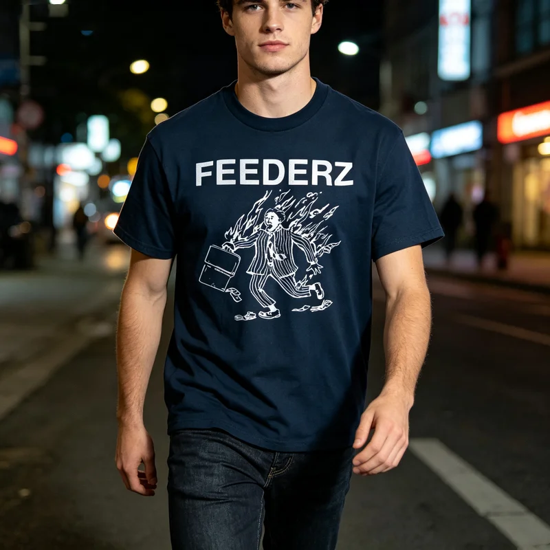Feederz Graphic T Shirt Fireman Briefcase Print Mens Cotton Crew Neck Casual Streetwear Harajuku Y2k Top