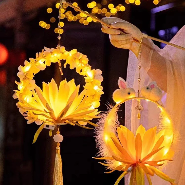 Lanterne d'ambiance de Festival de mi-automne, lanternes suspendues DIY, jouet pour enfants, lanterne légère faite à la main, lapin Lotus, cadeau de décoration de vacances, accessoire