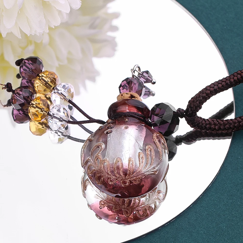 Transparent Gourd Pendants Engraving Flower Partten Openable Lid Amulet Charms Aromatherapy Container Gifts Locket Keepsake