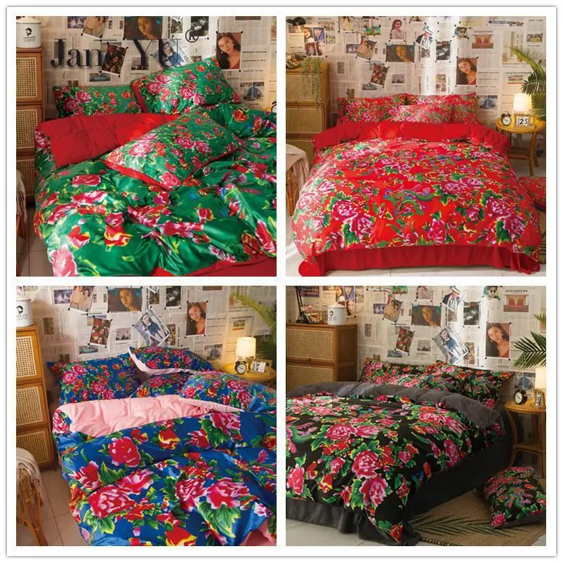 JaneYU Coral Fleece Bed 4pcs Bedding Set Plus Velvet Padded Double-sided Crystal Fleece Northeast Sheet 3pcs Bedding Set