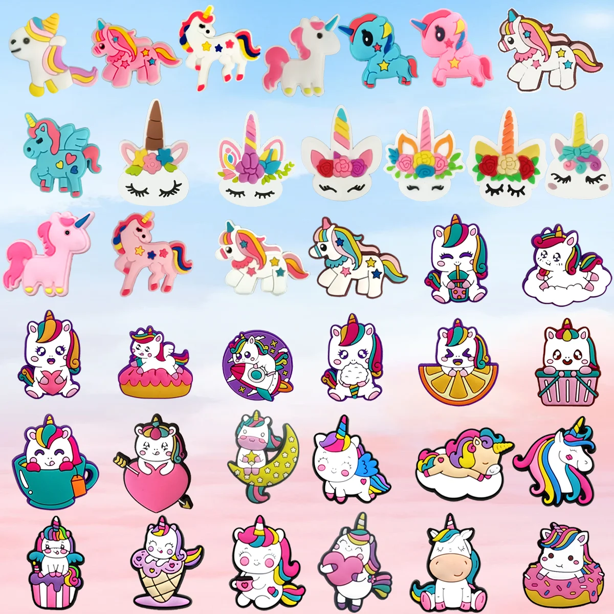 

10/38PCS PVC unicorn Shoe Charms Accessories Buckle Fit Wristbands Shoe Charms Decoration