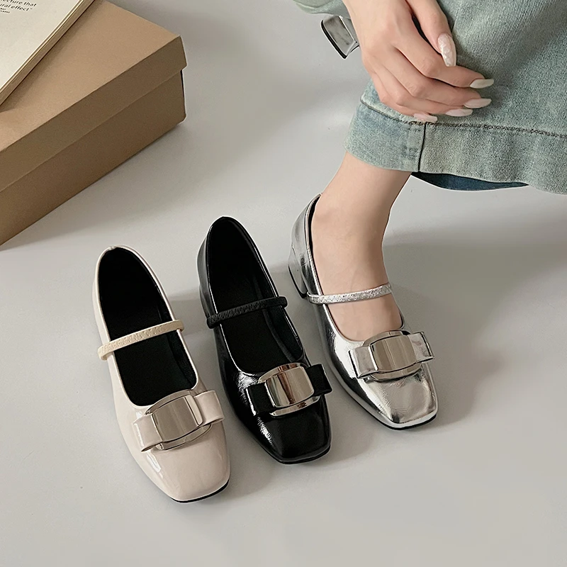 2024 Designer Women Pumps Luxury Genuine Leather Mary Janes Shoes Silver Heels Women Retro Party Evening Pumps Zapatos De Mujer