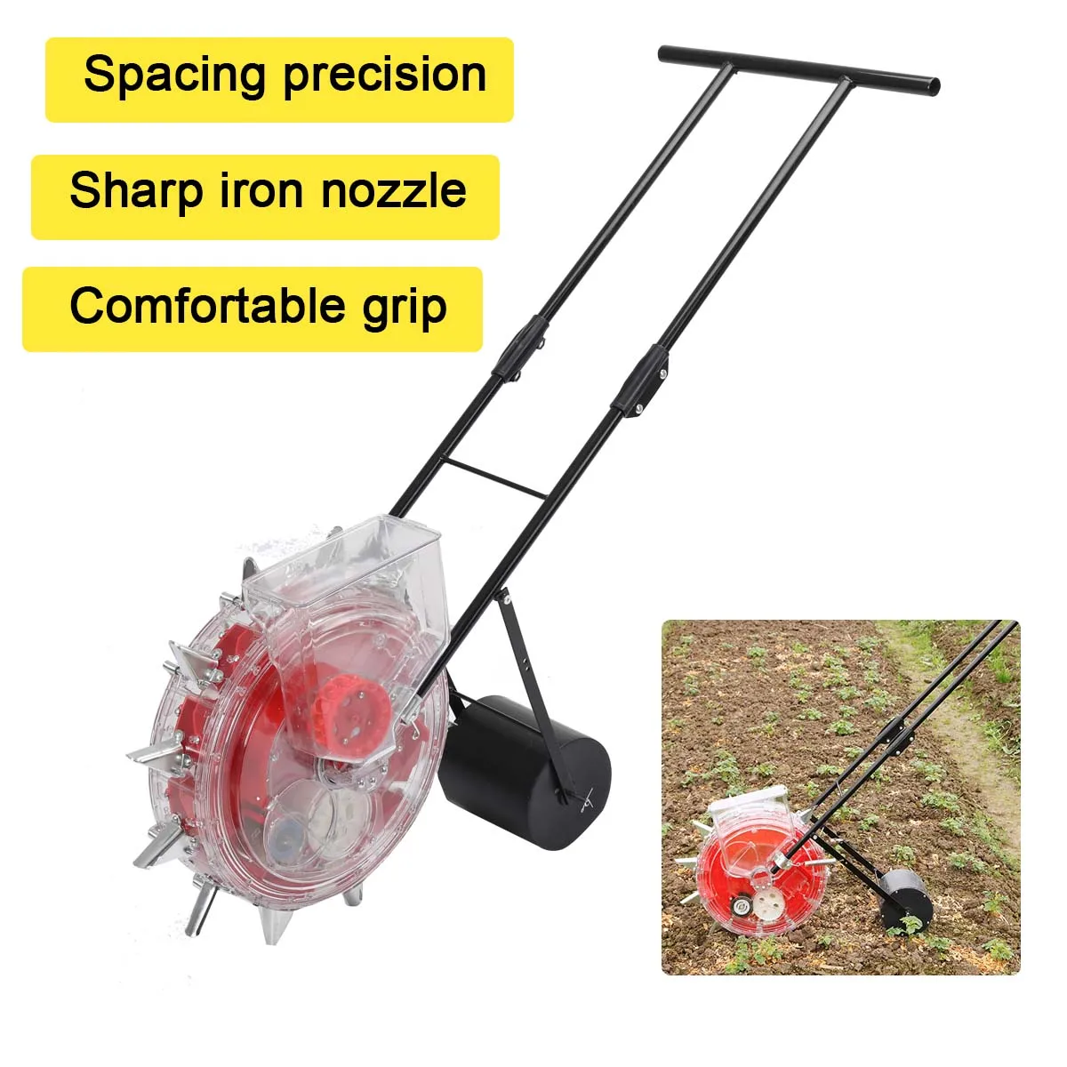 Hand-push Roller Seeding and Fertilizer Applicator Small Sowing Machine for Corn Peanuts Soybeans Vegetables Multifunctional Hand-Push Drum Seeder