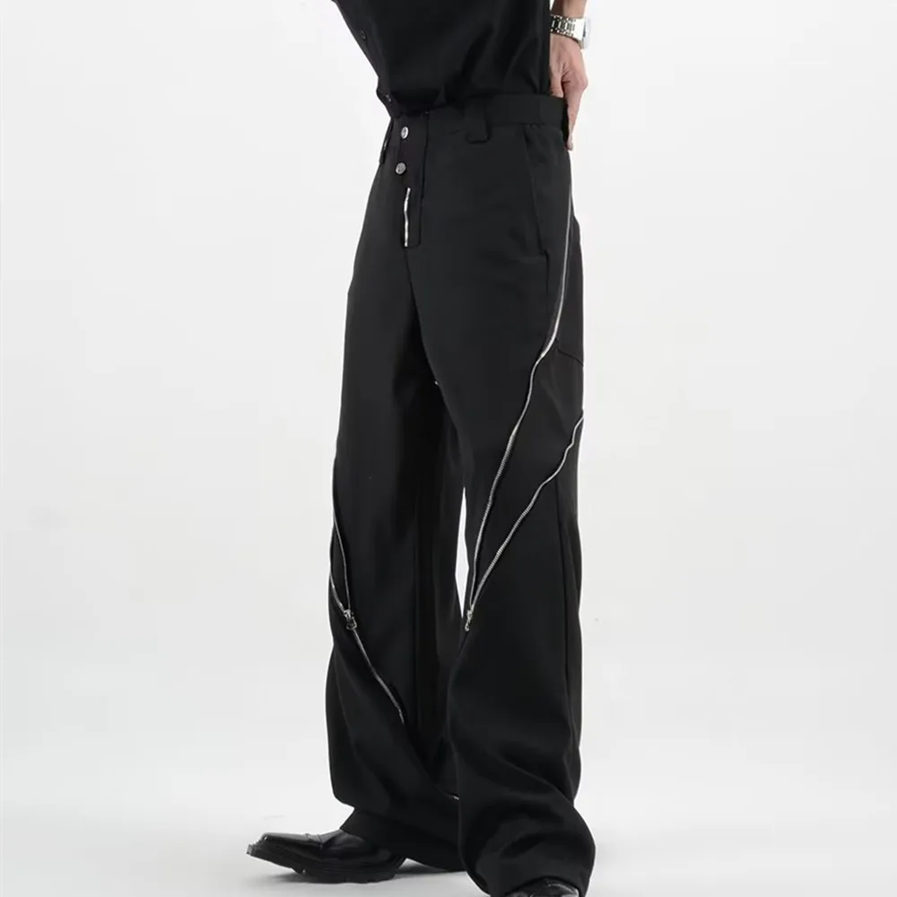 2024 New Black High Street Pants Men's Function Zipper Couples Trousers Straight Casual Pants