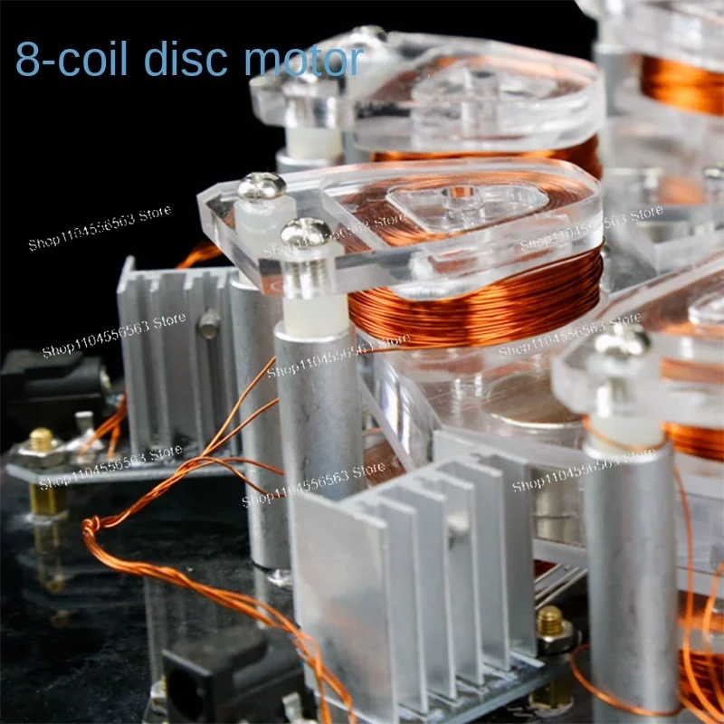 8 Coil Motor Disc Engine Model, High Power Ironless Generator Pseudo Perpetual Motion Educational Toy and Gift