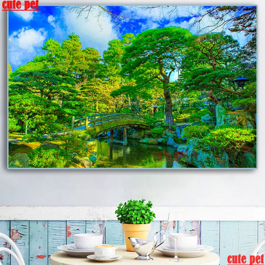 Diamond Embroidery sale China Kyoto Parks Pond Bridges DIY Needlework 5D Diamond Painting Cross Stitch Mosaic Home Decor puzzle