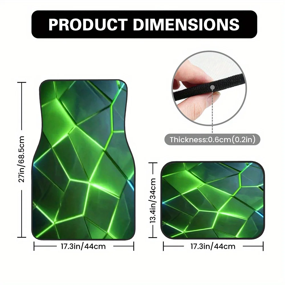 4pcs Neon Hexagon Floor Mats - Fit For Pickup Trucks & Minivans, Easy-Clean Polyester, Vibrant Green & Design, Durable Interior