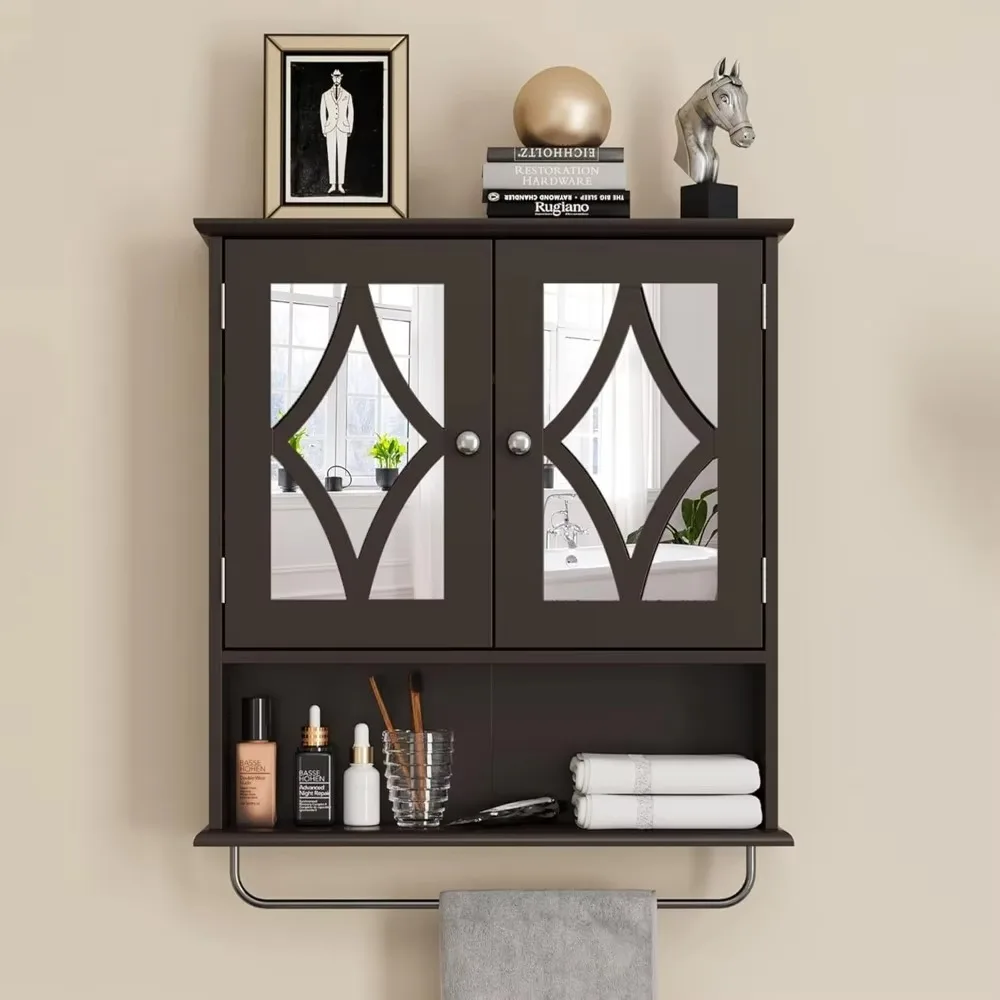 

Bathroom Cabinets,Vanity Wall Mounted Storage Cabinet with Adjustable Shelves and Towel Bar,with Mirror, Bathroom Cabinets.