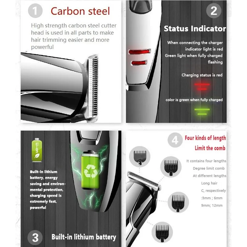 Профессиональная машинка для стрижки волос Kemei, беспроводная, регулируемая, встроенная литиевая батарея, перезаряжаемая машинка для стрижки волос