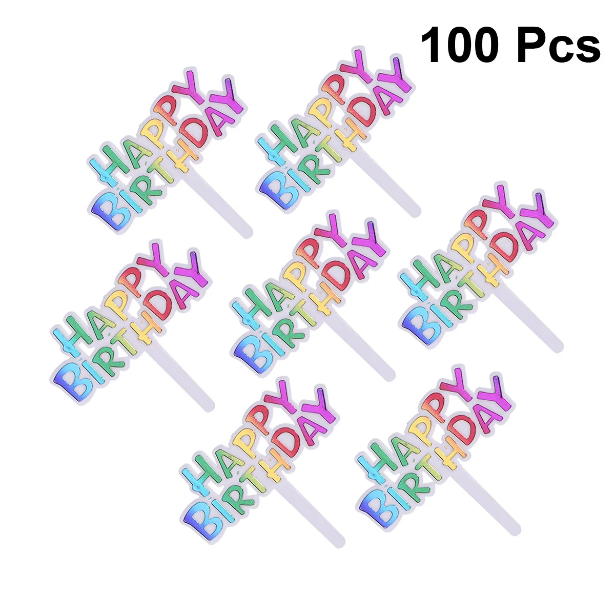

100Pcs Cake Insert Cards Happy Birthday Cake Toppers Colorful Plastic Party Supplies Cupcake Decoration Cupcake Decor Toppers