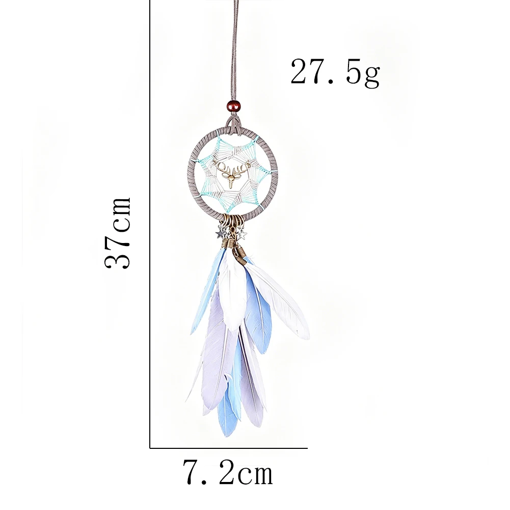 Round Woven Pompom Deer Head Dreamcatcher Feather Tassel Five Pointed Star Pendant Porch Wall Mounted Rearview Mirror Ornament