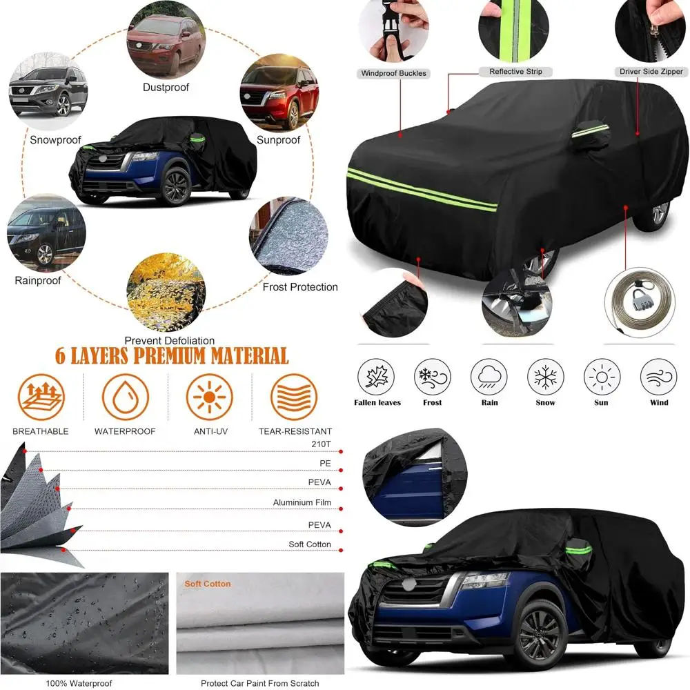 

Custom-Fit 6-Layer Waterproof Car Cover for 2012-2025 Nissan Pathfinder, with Zipper Door & Windproof Bands for All-Weather Prot