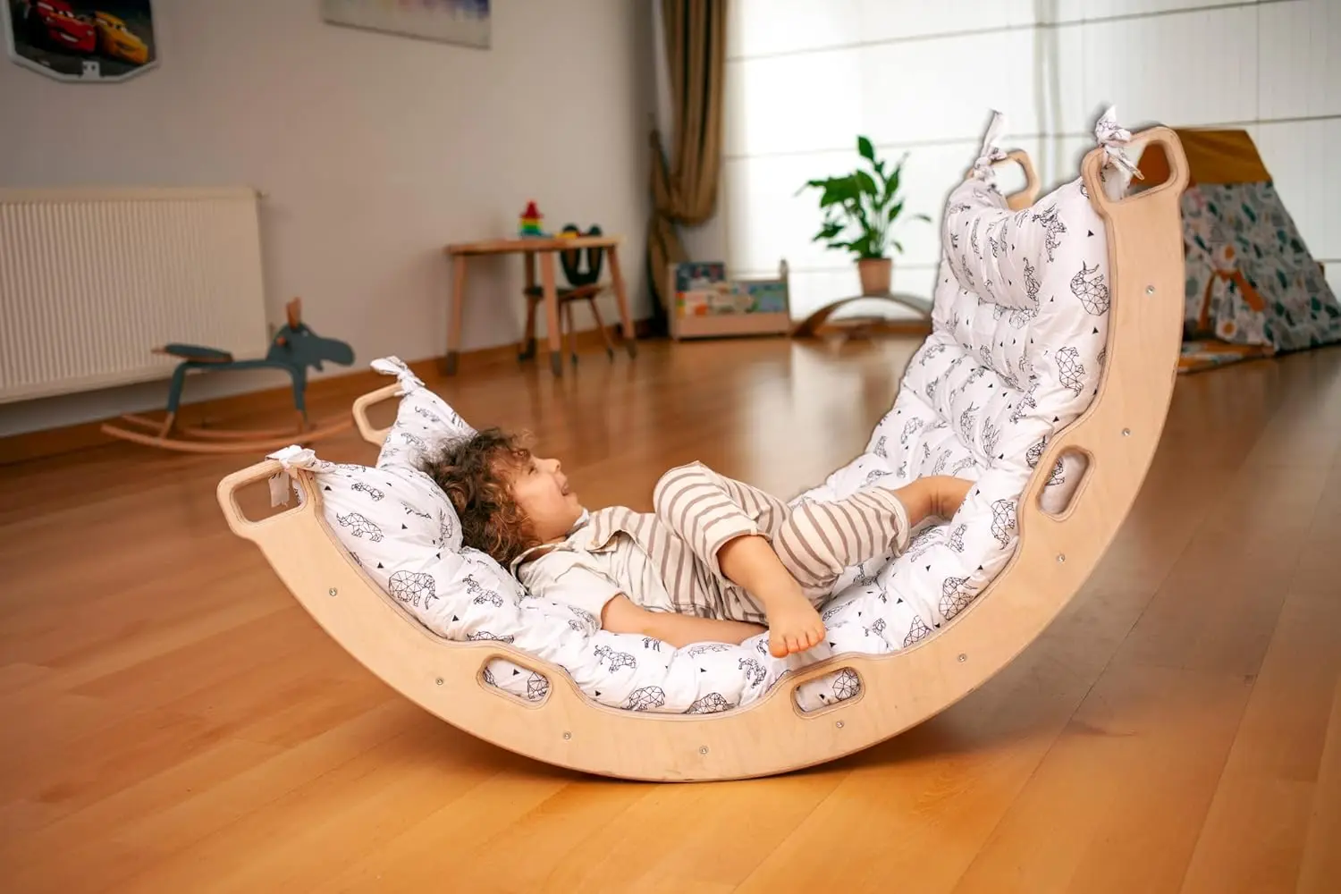 Climbing ARCH | Wooden Climbing Montessori Rocker ARCH | Large Arch with Origami Pillow | Wooden Climbing Arch with Cushion