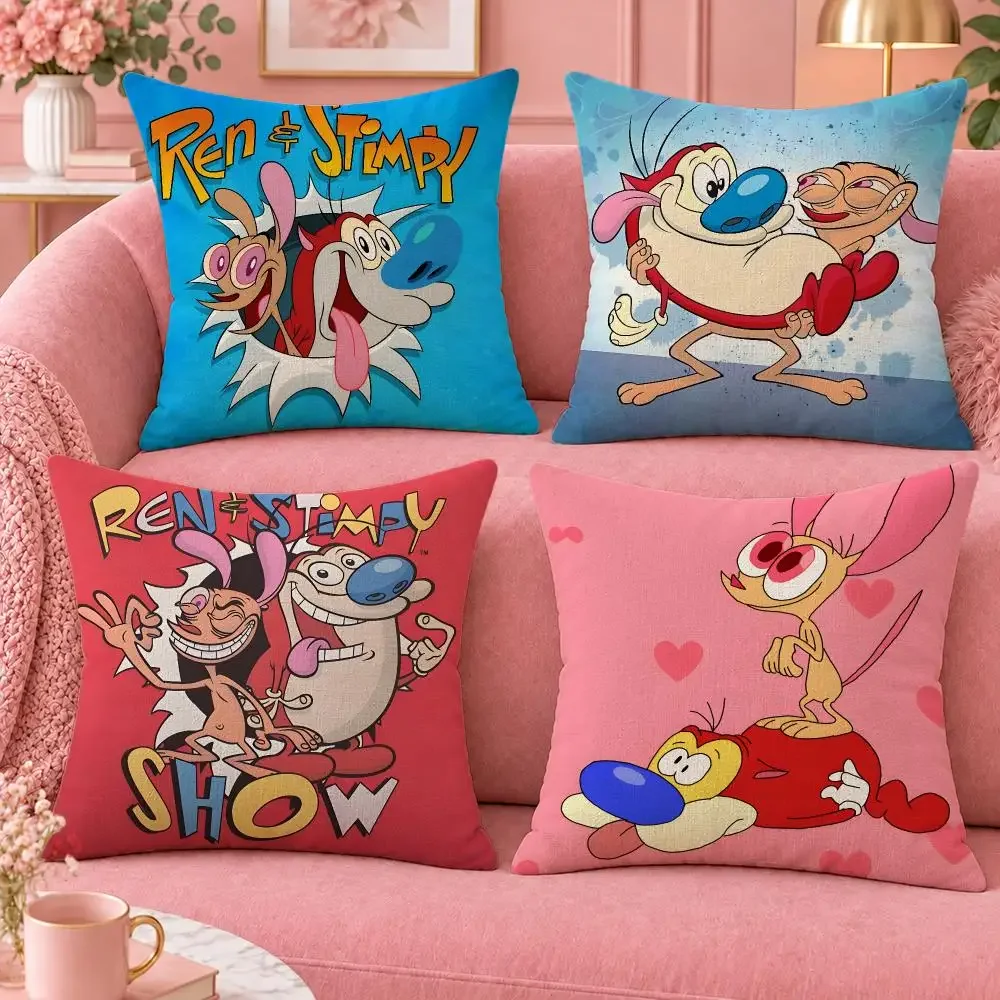 Zany The Ren & Stimpy Show Cushion Cover Cute Cartoon Throw Pillow Cover Soft Plush Cushion Cover Sofa Bedroom Home Decor
