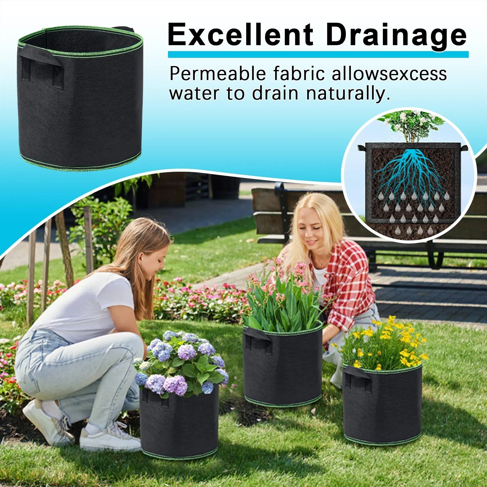 Wear-resistant Green Vegetable/Flower/Plant Grow Bags Gallons Thickened Non-Woven Durable Grow Bags Fabric Pots with Handles