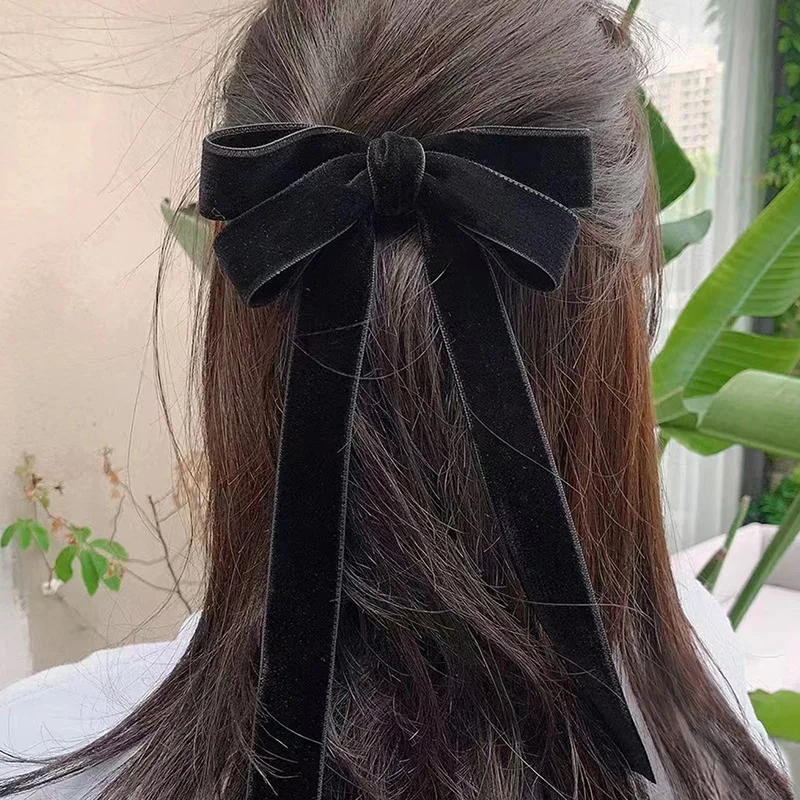 

30pc/lot Vintage Velvet Hair Bow For Women Long Ribbon Hair Clips Simple Fashion Top Clip Ladies Hairgrips Girls Headwear Bulk