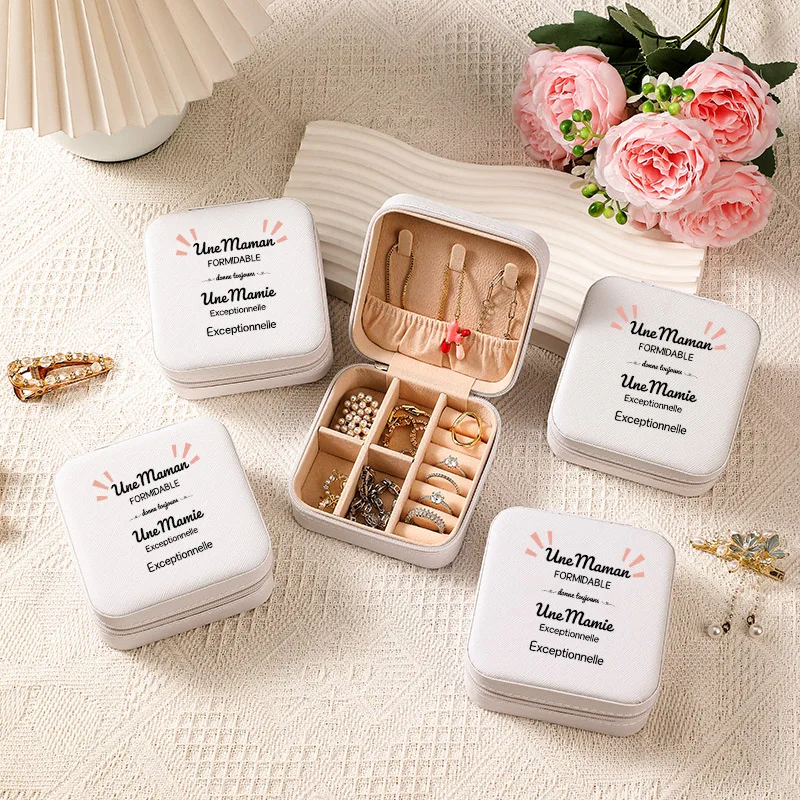 

1 pc french mom i love you pattern New Jewelry Organizer Display Travel Jewelry Case Box Travel Portable mother's day gift