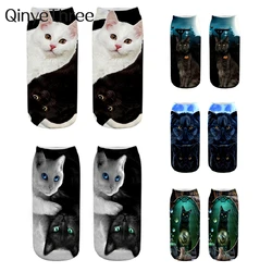 1 paio nuova stampa 3D Cool Fashion divertente due gatti calzini donna Short Sox Art novità regalo notte gotica Halloween uomo Dropship