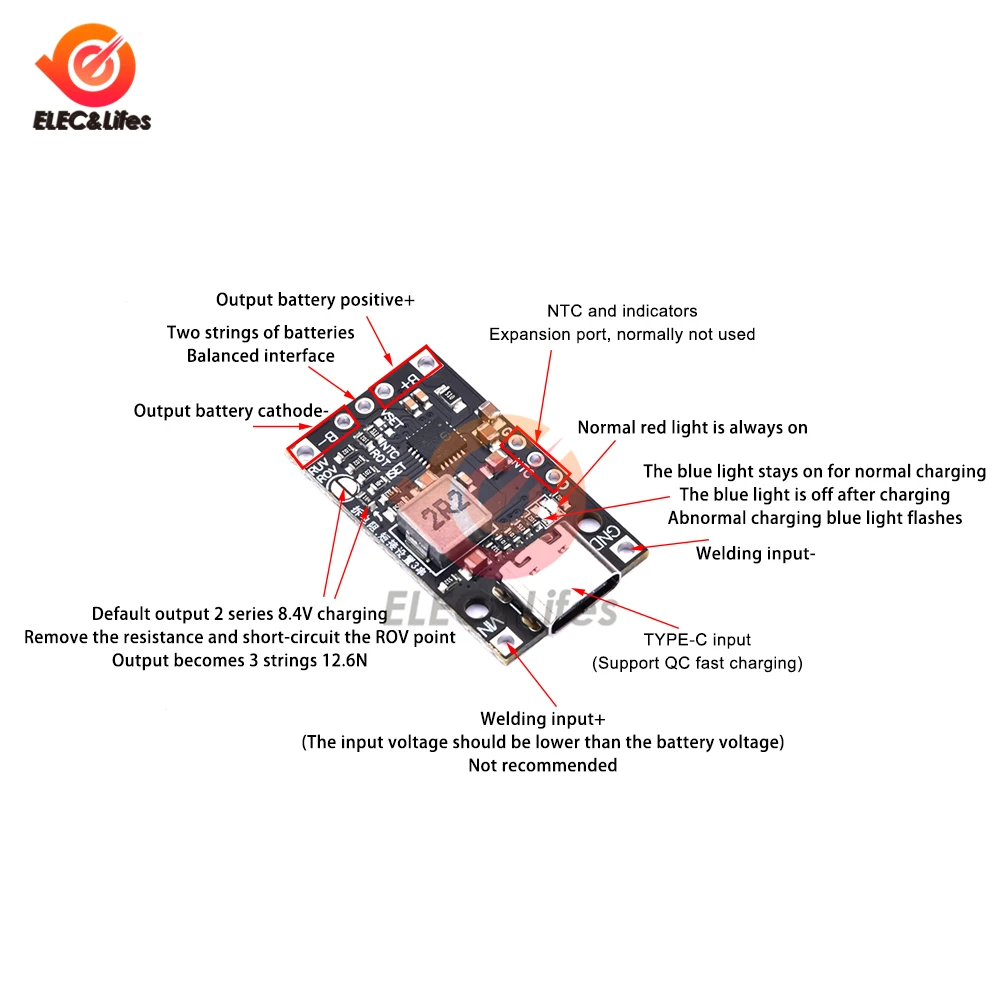 USB-вход Type-C, высокий ток, 15 Вт, полимерная тройная литиевая батарея, плата быстрой быстрой зарядки, поддержка быстрой зарядки QC