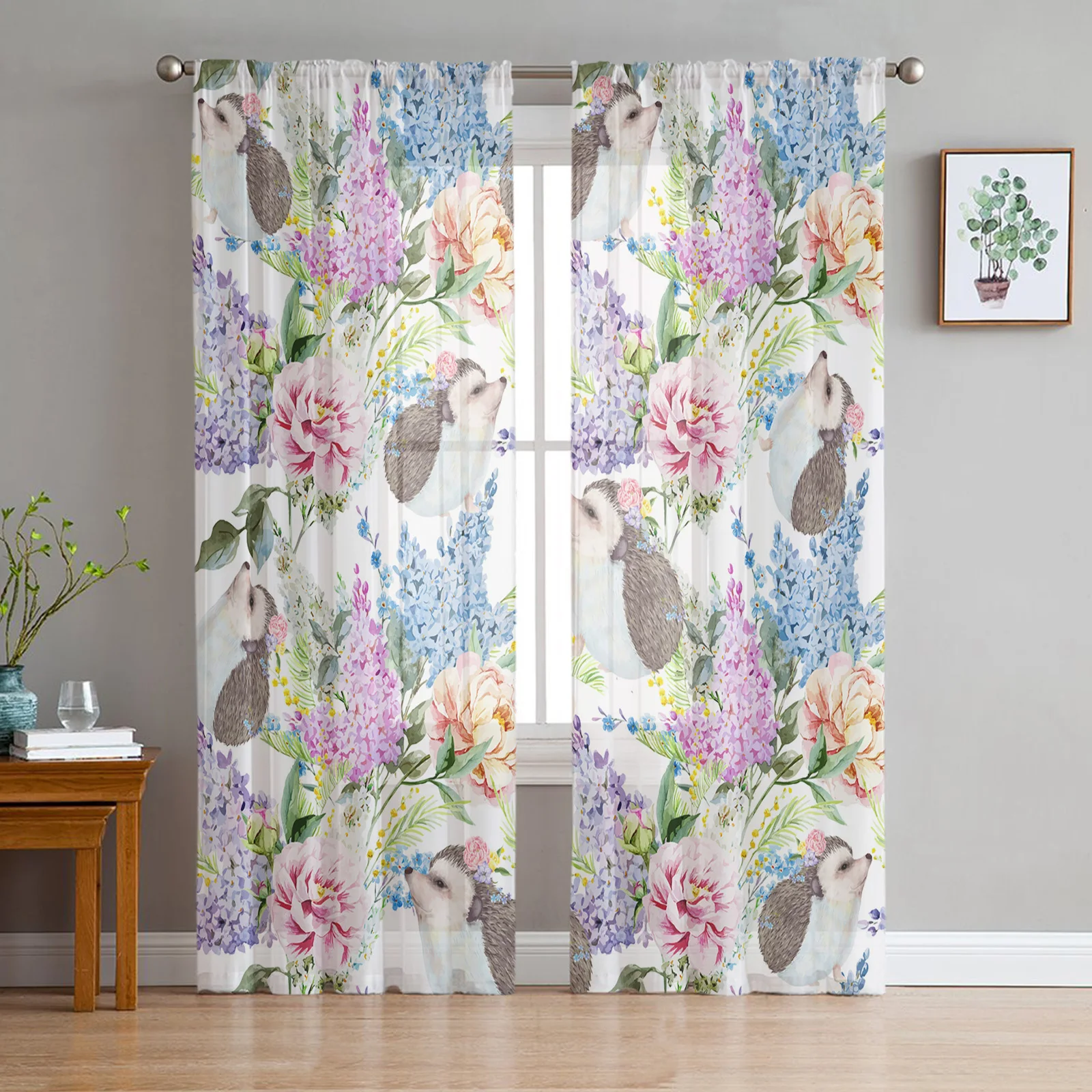 Hedgehog Flower Sheer Curtains for Living Room Decoration Window Curtains for Kitchen Tulle Voile Organza Curtains