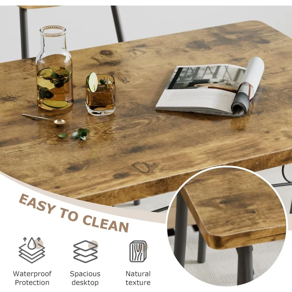 طقم طاولة مطبخ مكون من 5 قطع لـ 4 أشخاص، طاولة طعام مدمجة مع 4 كراسي، سطح طاولة MDF وإطار معدني للمساحات الصغيرة