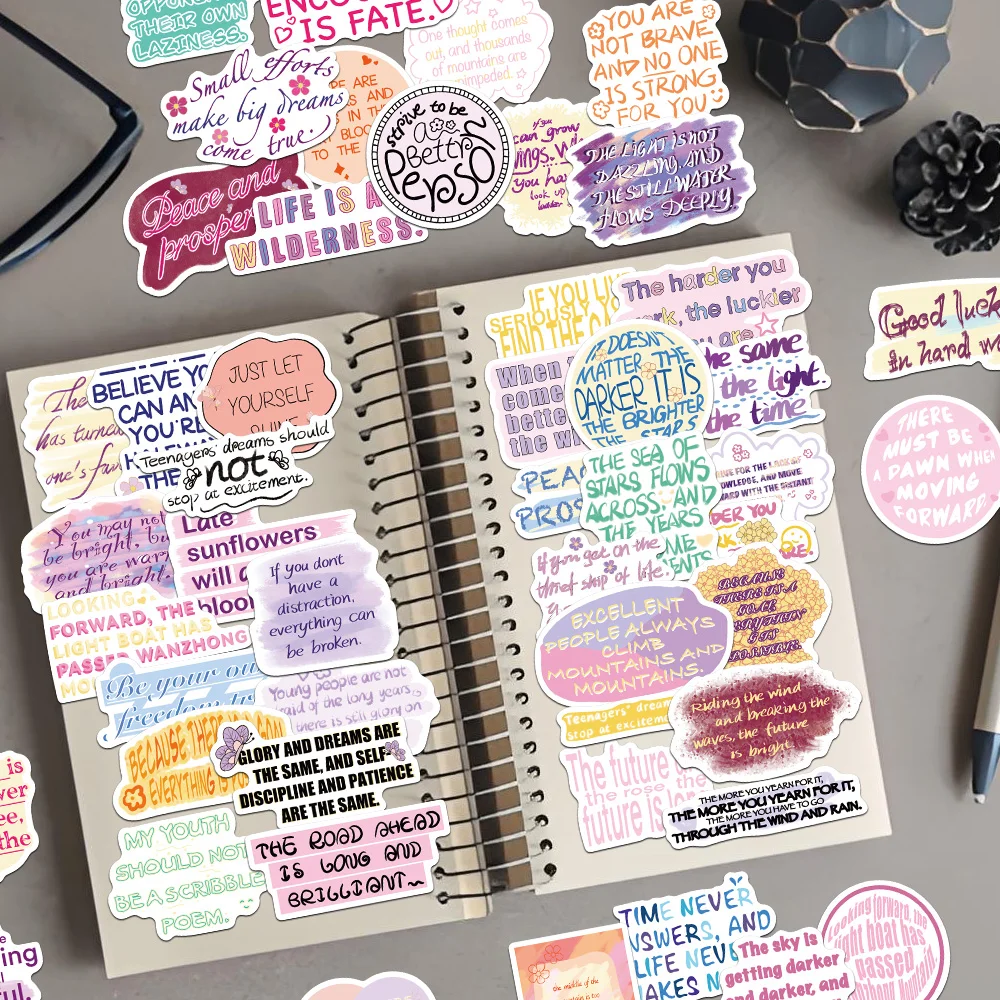 50 STKS Mooie Motiverende Engelse Zinnen Sticker Laat Je de Meer Schitteren Je Werkt de gelukker U Krijgen Creatieve Decoratie