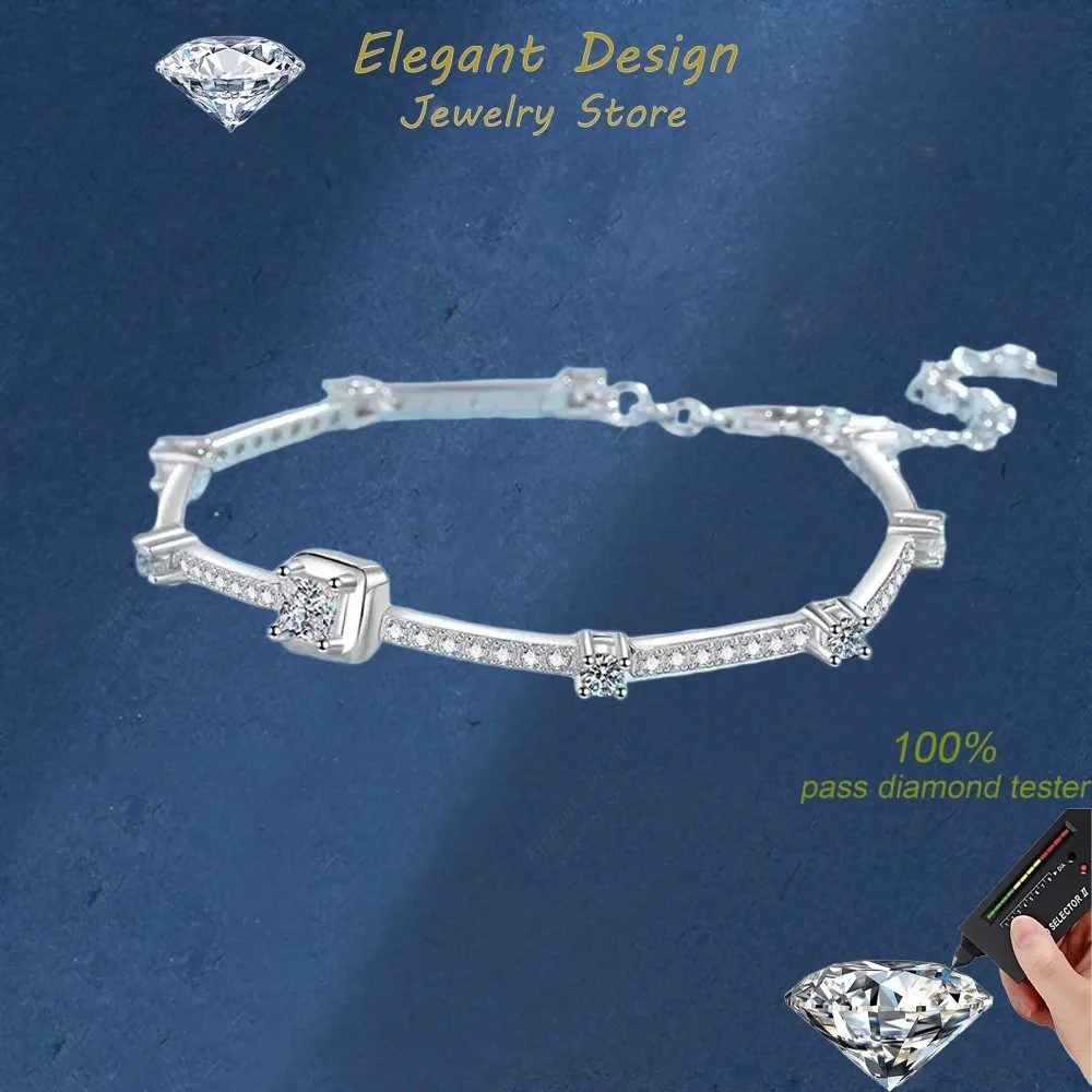 

Элегантный дизайн, квадратный браслет с муассанитом 1,88 карата для женщин, блестящая платина PT950, легкий роскошный праздничный подарок для подруги