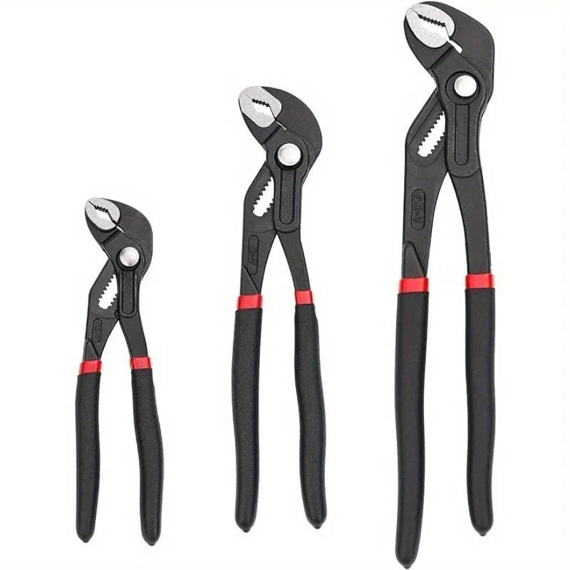 3‑Piece Quick Release Groove Joint Water Pump Pliers Set, Drop Forged Chrome Vanadium Steel, 8/10/12 Inch Black Hand Tool for Plumbing Repair