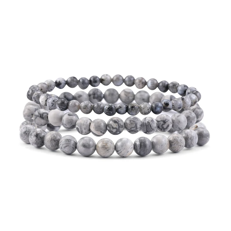 

4/6/8mm Natural Map Stone Bracelet Man Women 4/6/8/10/12mm Grey Smooth Beaded Braclet Birthday Braslet For Couple Jewelry