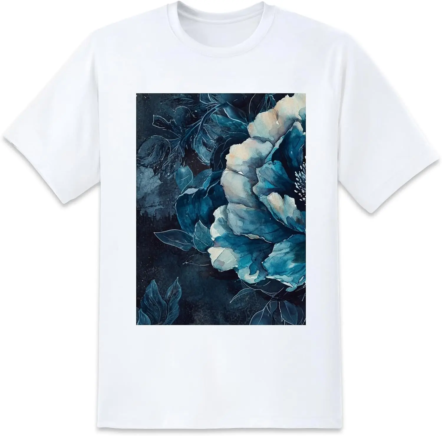 Peony Mens Black T-Shirts Short Sleeve Crew Neck Women T-Shirt Loose Fit Soft Tees for Men Lightweight X-Small