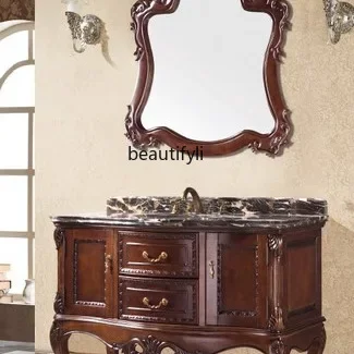 

ff European bathroom cabinet red oak hand wash basin cabinet combination marble washstand floor