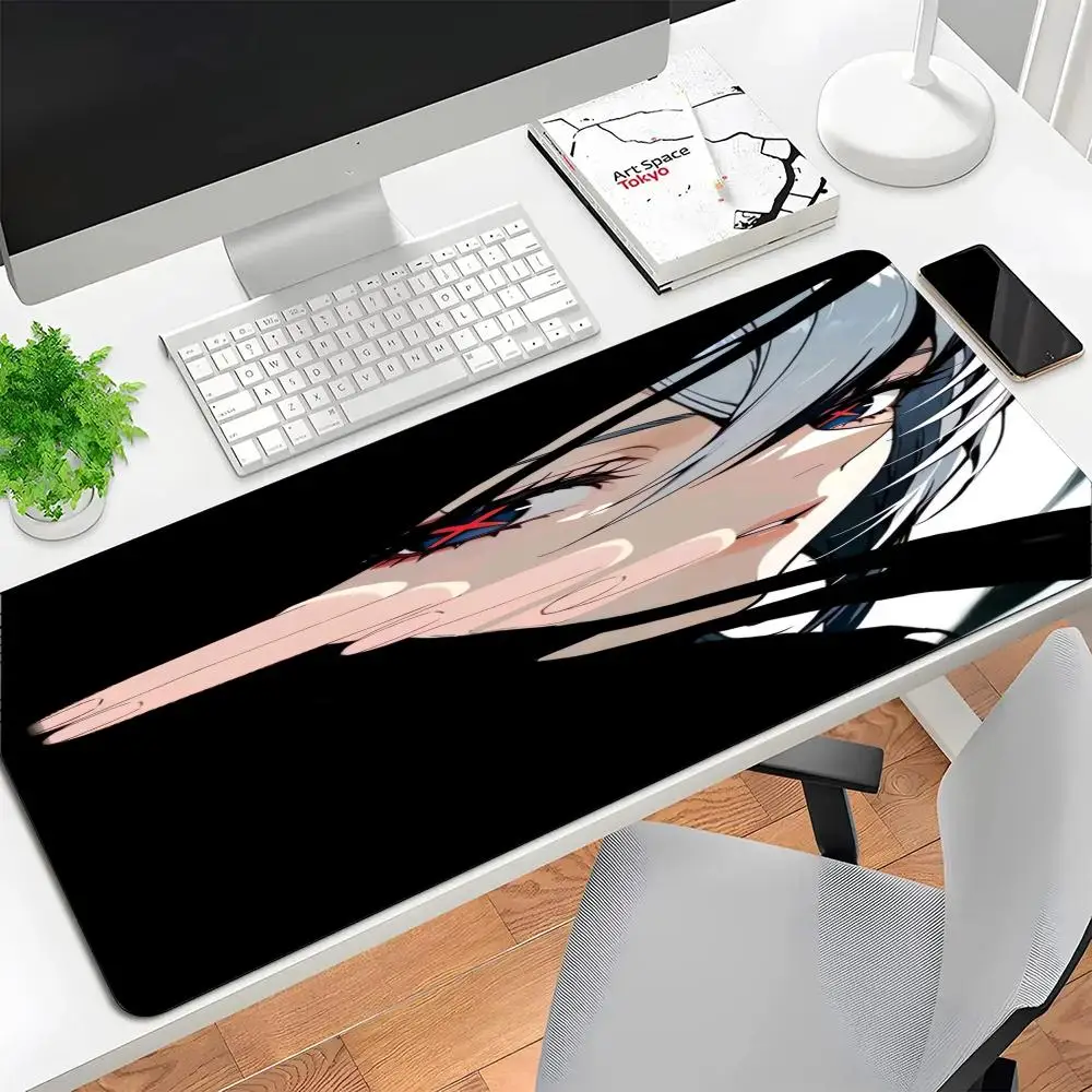 Mousepad Dark Tone Anime Girl Sharp Beautiful Eyes Minimal Background Playmat Large Size For Laptop Office Desktop Pad Table Mat