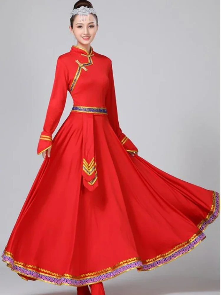 Vestido de dança mongol feminino, saia de prática folclórica, roupa tradicional chinesa, estilo nacional tibetano, roupa de dança étnica antiga