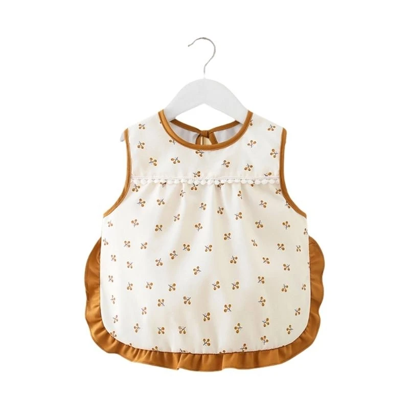 M76C Toddler Water Proofing Bib with Adjustable Strap Tied Soft Stain Resistant Fabric Feeding Apron for Ages 0 to 4 Year