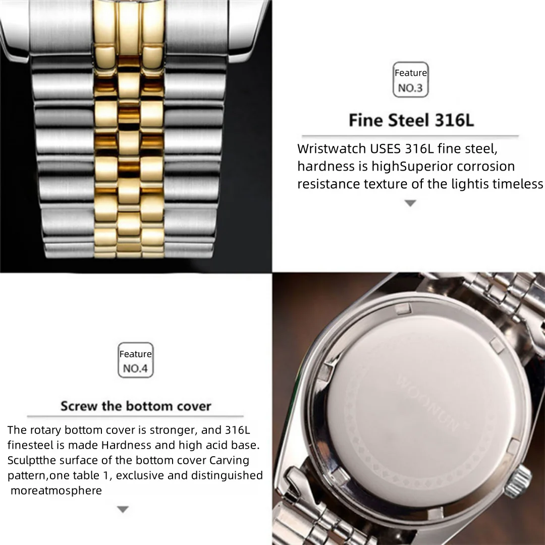 Men Luxury Rhinestone Watch Gold Waterproof Stainless Steel Bracelet Calendar Wrist Watch Male Two Tone Business Clock