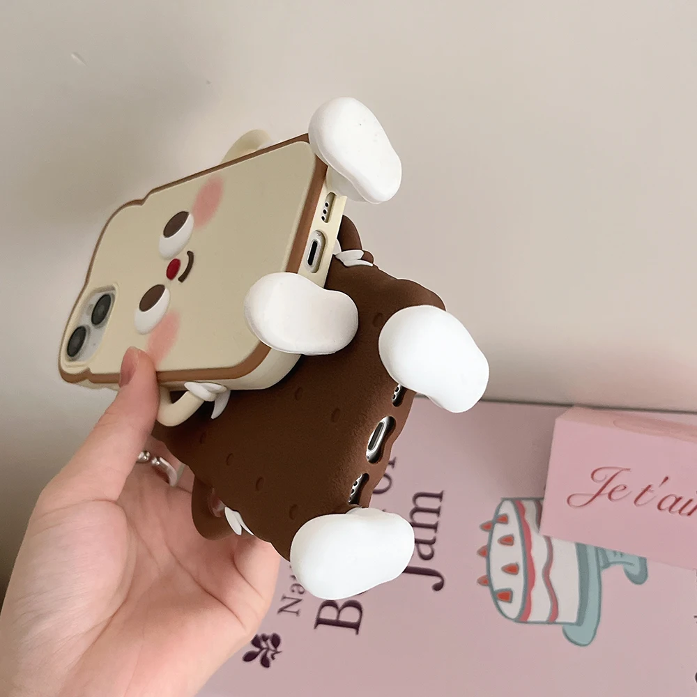 Kawaii 3D Japan Ins Chocolate Toast Cookies Weiche Silikon Handyhülle Stoßfeste Abdeckung für iPhone 16 15 14 13 12 Pro Max – Detail 11