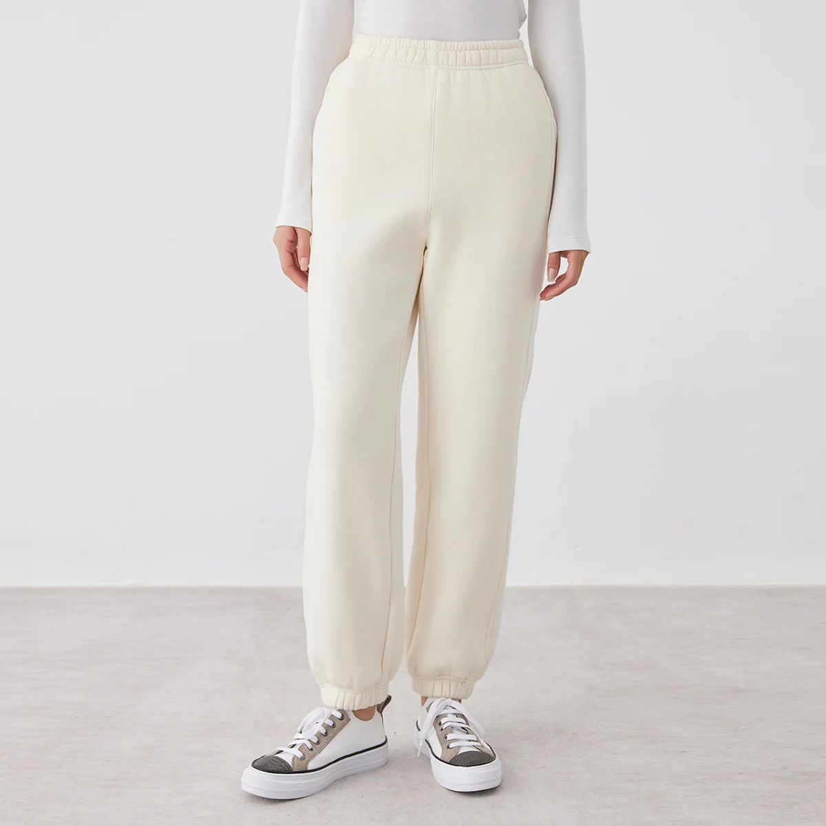 K2708W High Quality Luxury Women\'s Clothing 66% Long Staple Cotton 25% Australian Wool Casual Pants Ladies Trousers