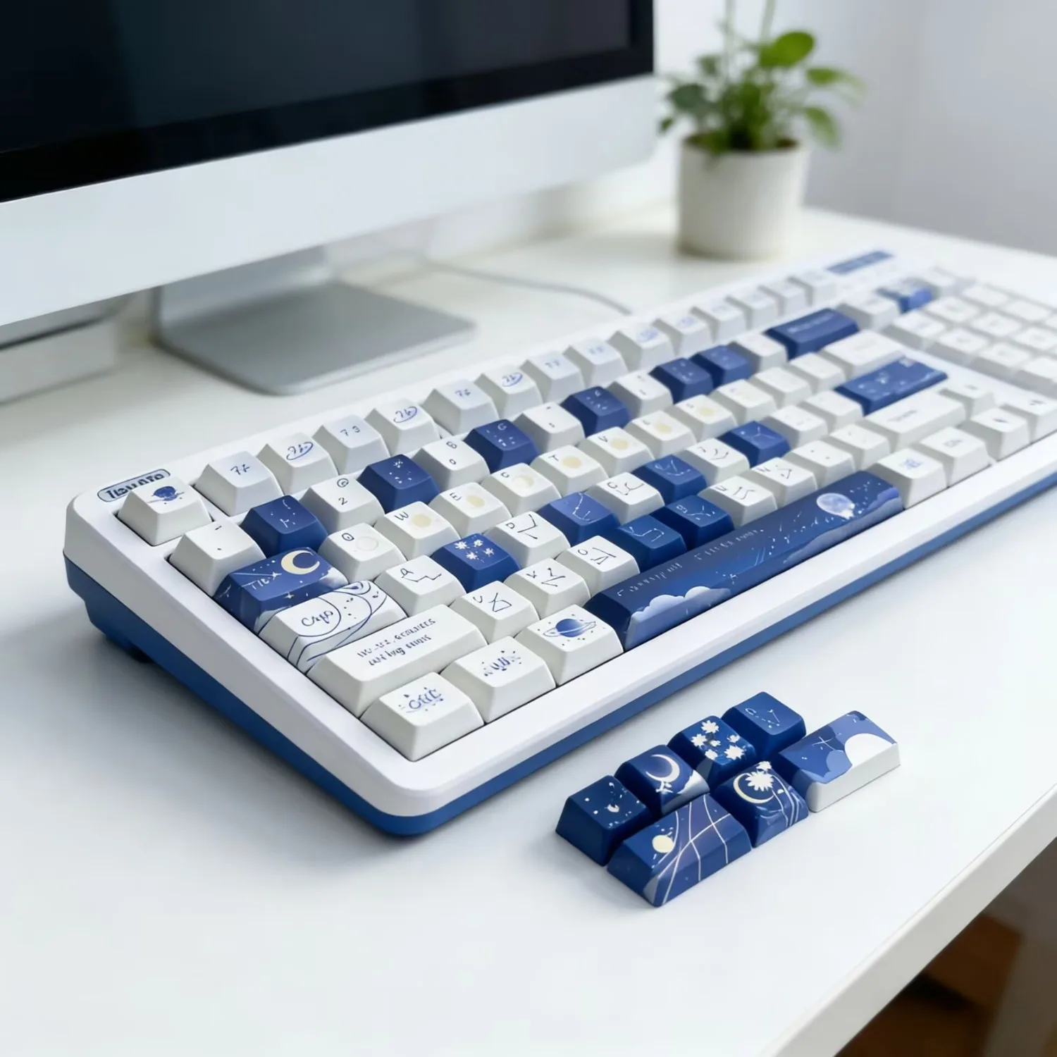 Starry Sky PBT Keycaps Blue Shine Through OEM Profile Round Ball Shape Dye Sublimation Keycap Set for MX Mechanical Keyboard