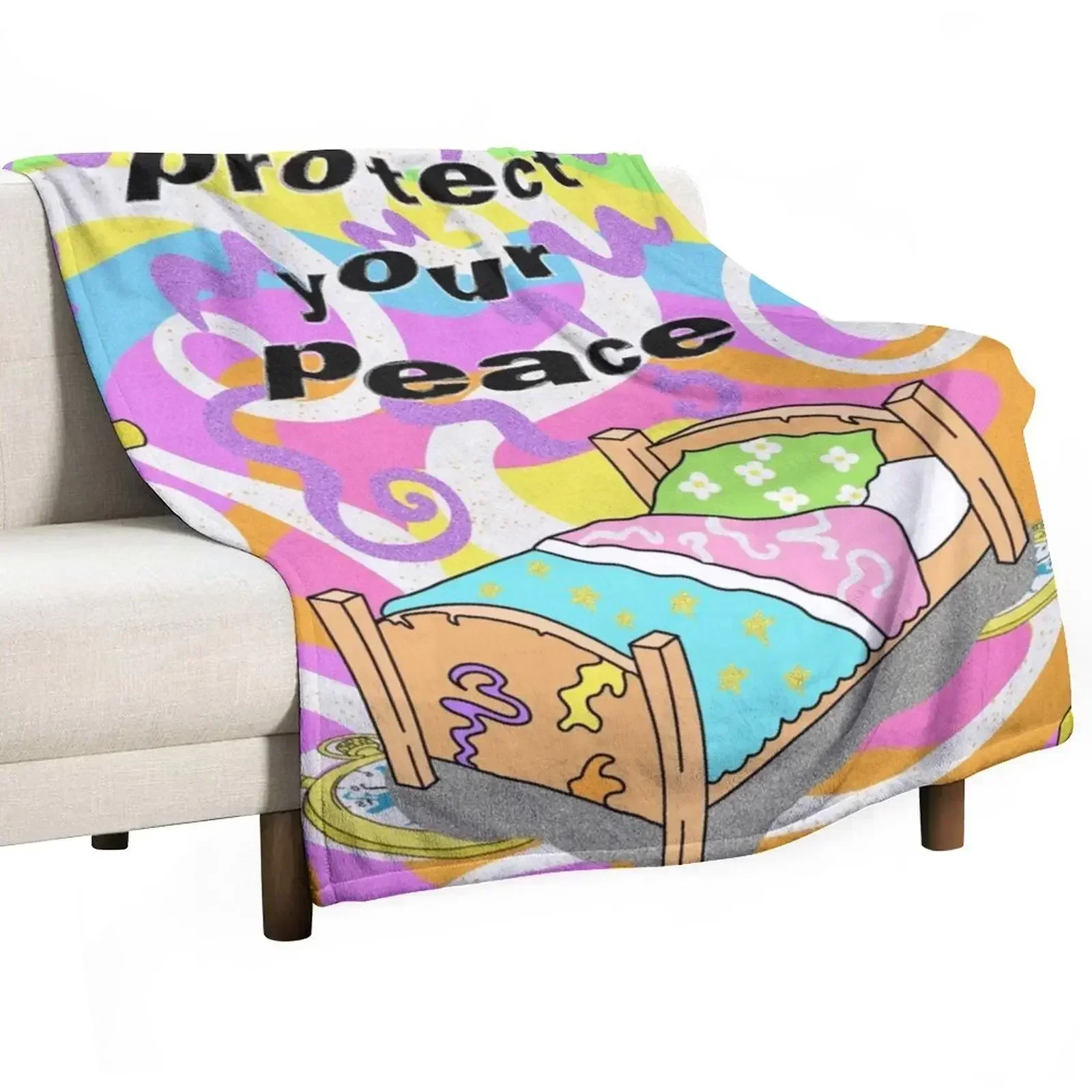 Protect Your Peace Throw Blanket Thins Plaid christmas decoration Loose Multi-Purpose for babies Blankets