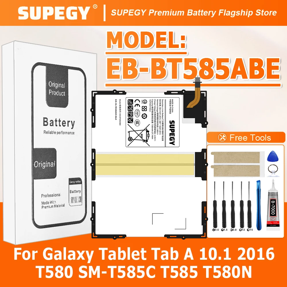 SUPEGY 2026 Years 100% New EB-BT585ABE 7300mAh Battery For Samsung Galaxy Tablet Tab A 10.1 2016 T580 SM-T585C T585 T580N