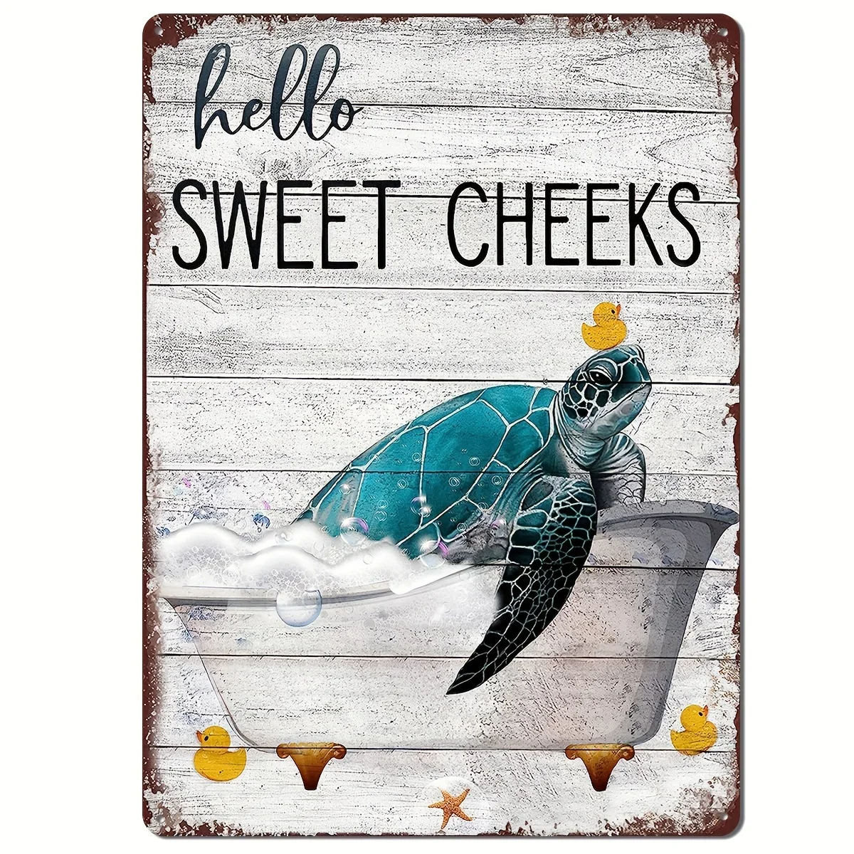 1pc Funny Sea Turtle in Bathtub Retro Tin Sign - Vintage 